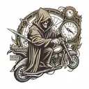 grim reaper holding a schythe that is pulling the needle to a car speedometer  tattoo design idea