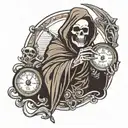 grim reaper holding a schythe that is pulling the needle to a car speedometer  tattoo design idea