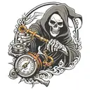grim reaper holding a schythe that is pulling the needle to a car speedometer  tattoo design idea