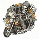 grim reaper holding a schythe that is pulling the needle to a car speedometer  tattoo design idea