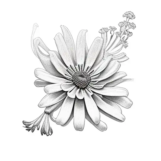 Fine line amethyst, primroses, dead aster flowers tattoo idea | TattoosAI