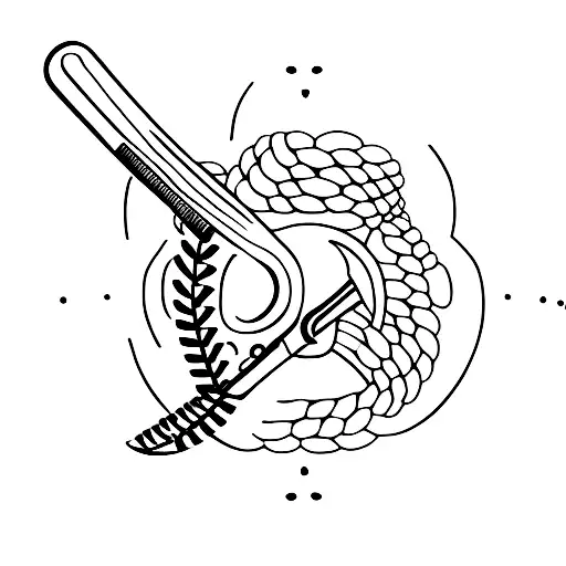 A minimalist tattoo of a coffee bean and a baseball bat crossed together. tattoo design idea