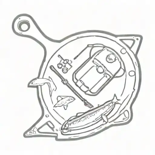 cast iron skillet, AAA battery and simple submarine tattoo design idea