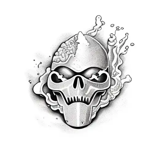 volcano with two scuba divers below tattoo design idea