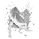 volcano with two scuba divers below tattoo design idea