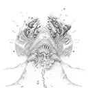 volcano with two scuba divers below tattoo design idea