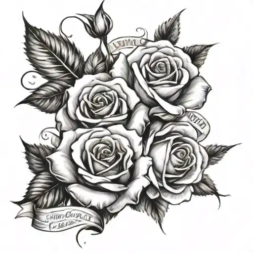 roses intertwined with banners containing dates tattoo design idea