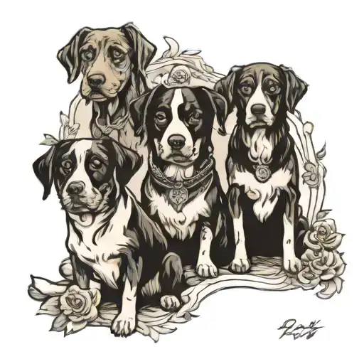 in memory of my 3 dogs who passed away. Rex, Benjamin and Daisy  tattoo design idea