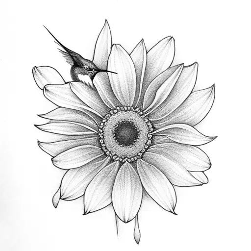 humming bird with tulips and daisy's and sunflowers tattoo design idea