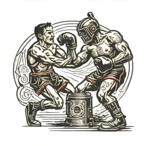 human boxer fights robot tattoo design idea