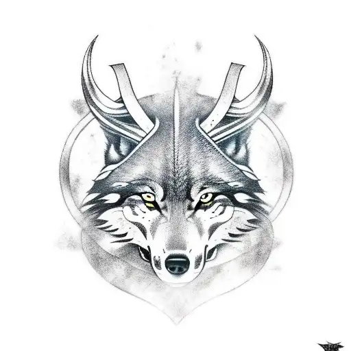 viking, forest and wolf tattoo design idea