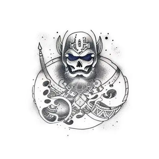 create a sleeve tattos with: viking a castle and galaxy tattoo design idea