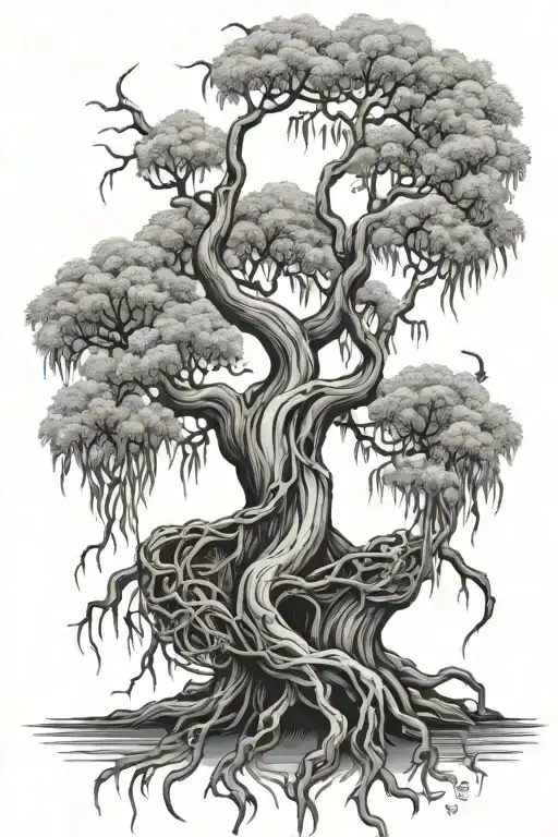 mystical weeping willow tree with claddagh intertwined in roots tattoo design idea