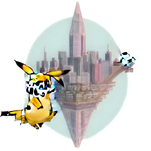 pikachu on top of a skyscraper tattoo design idea