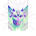 Anubis holding the scales of justice that look glitched. vapor wave style with pyramid, grids, and palm trees. tattoo design idea