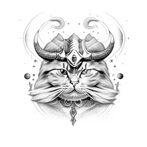  taurus acdc cat with 3 colours(black,white brown) tattoo design idea