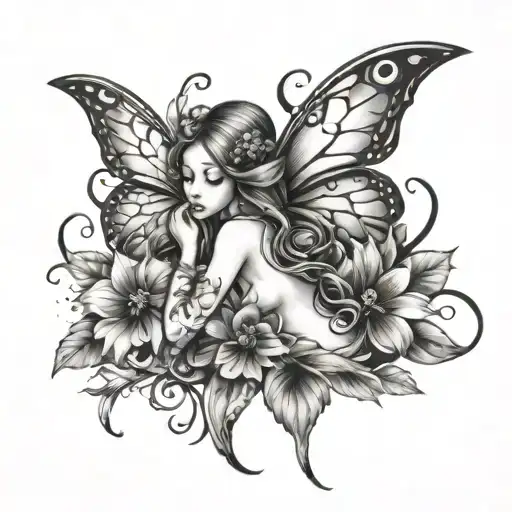fairies flower intertwined tattoo design idea