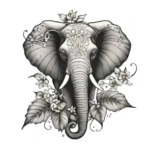 An elephant ear plant intertwined with honeysuckle flowers tattoo design idea