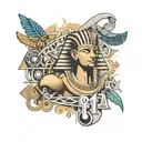 An abstract tattoo featuring elements of finance and money intertwined with Egyptian motifs, symbolizing the client's dedication to their occupation and love for Egypt tattoo design idea