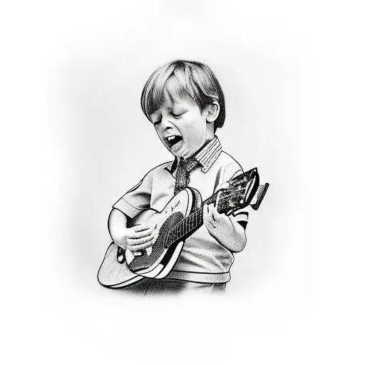  Old Man playing guitar infront of 2 children tattoo design idea