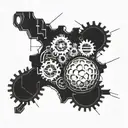 A geometric golf ball design intertwined with mechanical engineering gears and tools tattoo design idea