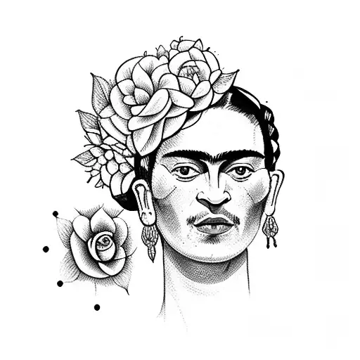 frida kahlo with flower crown tattoo design idea
