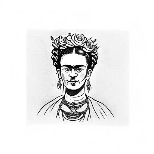 frida kahlo with flower crown tattoo design idea