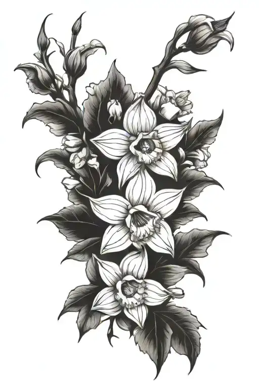 daffodil and cherry blossom tattoo design idea