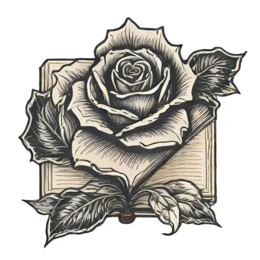 a simple open book with a crystal rose coming out of it tattoo design idea