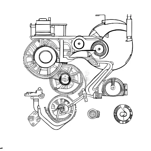 Incorporate technical drawings of various car parts into a tattoo tattoo design idea