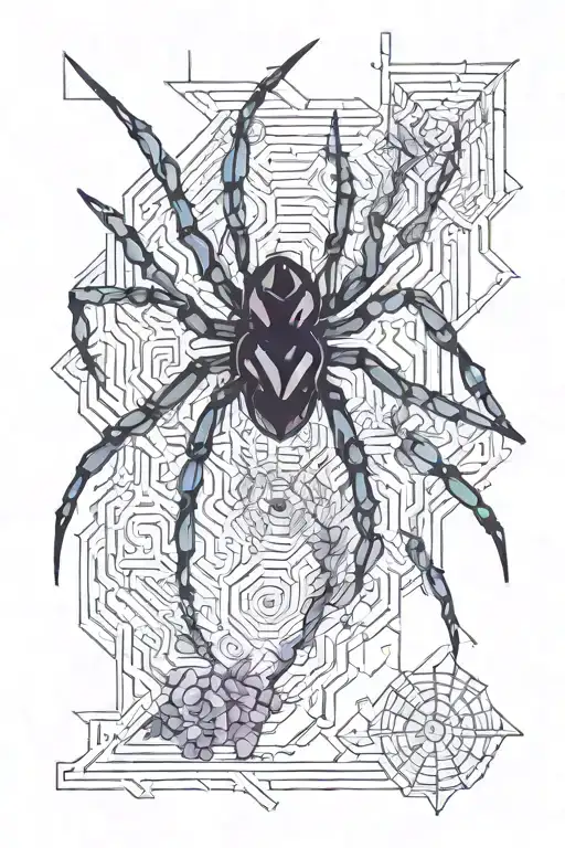 spider on shoulder crawling down to violets tattoo design idea