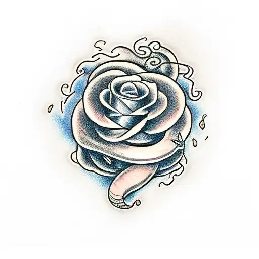 one rose fire and snake tattoo design idea