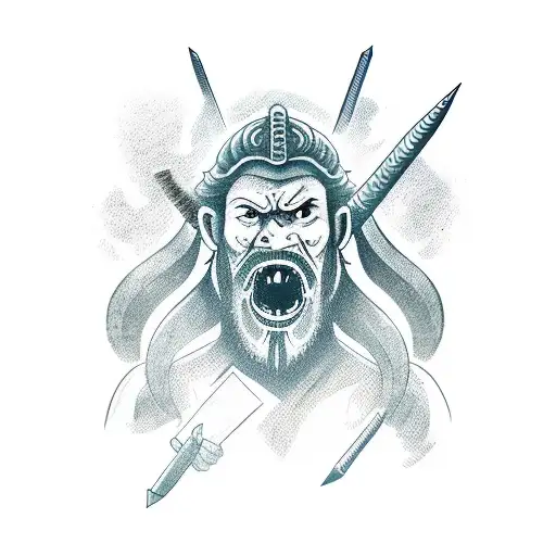 A fierce warrior holding a book, representing the power of knowledge in battle tattoo design idea