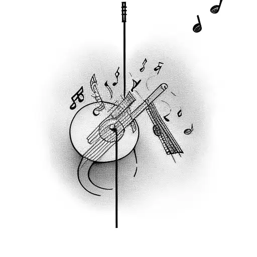 A dynamic composition featuring a bar scene with musical notes floating in the air tattoo design idea