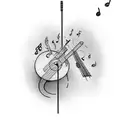 A dynamic composition featuring a bar scene with musical notes floating in the air tattoo design idea
