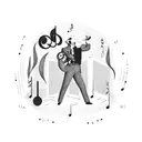 A dynamic composition featuring a bar scene with musical notes floating in the air tattoo design idea