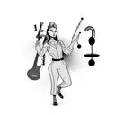 A dynamic composition featuring a bar scene with musical notes floating in the air tattoo design idea