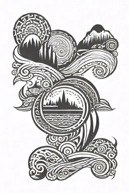 Mist and ocean merging, tattoo for arms, simple tribal tattoo tattoo design idea