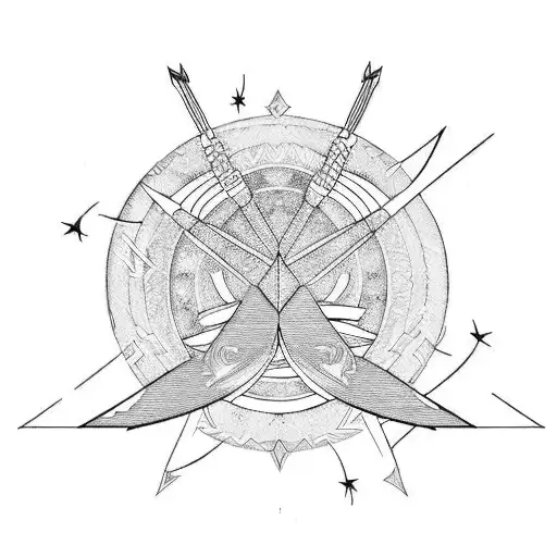  bow and arrow, planets, eagle tattoo design idea