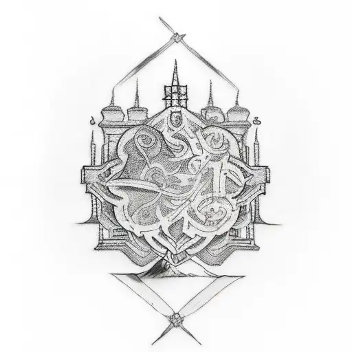 A tattoo in the style of ancient church murals that poke fun at religious motifs tattoo design idea