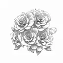 A motherly figure surrounded by blooming geraniums, roses, chrysanthemums, and narcissus flowers tattoo design idea