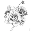 A motherly figure surrounded by blooming geraniums, roses, chrysanthemums, and narcissus flowers tattoo design idea