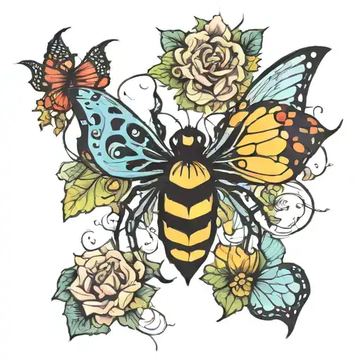 spider and butterfly tattoo design idea
