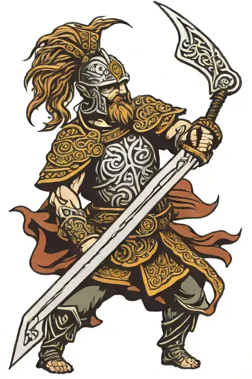 Celtic Christian warrior wielding a sword tattoo design idea