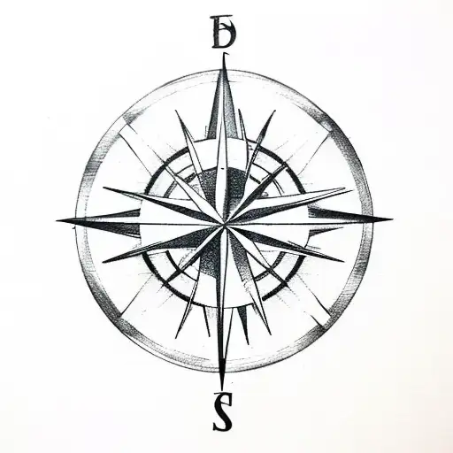 A minimalist design of a dog paw print on a compass rose, symbolizing direction and loyalty tattoo design idea