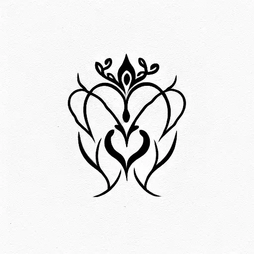 an ornamental tattoo, made to be tattooed between a woman's breast with female symbole tattoo design idea