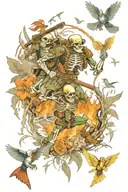 a world war 2 battle scene with skeleton us marines fighting tattoo design idea