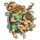 medusa and Theseus fighting each other tattoo design idea