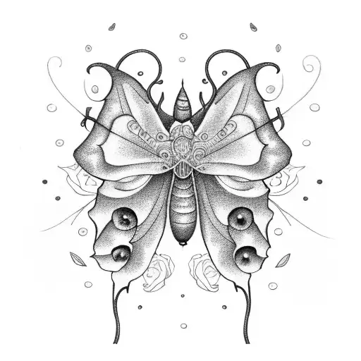 A mystical garden filled with Luna moths, snails, and blooming flowers, reflecting your passion for gardening tattoo design idea