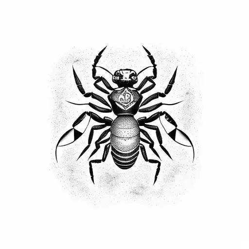 A scorpion surrounded by Egyptian hieroglyphs tattoo design idea